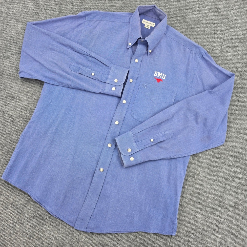 Cutter & Buck SMU Mustangs Blue Button Down Shirt Mens Medium Long Sleeve